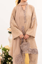 Creme - NPSJ3151 Embroidered Cotton Jacquard Suit ( Stitched 3 Pc)